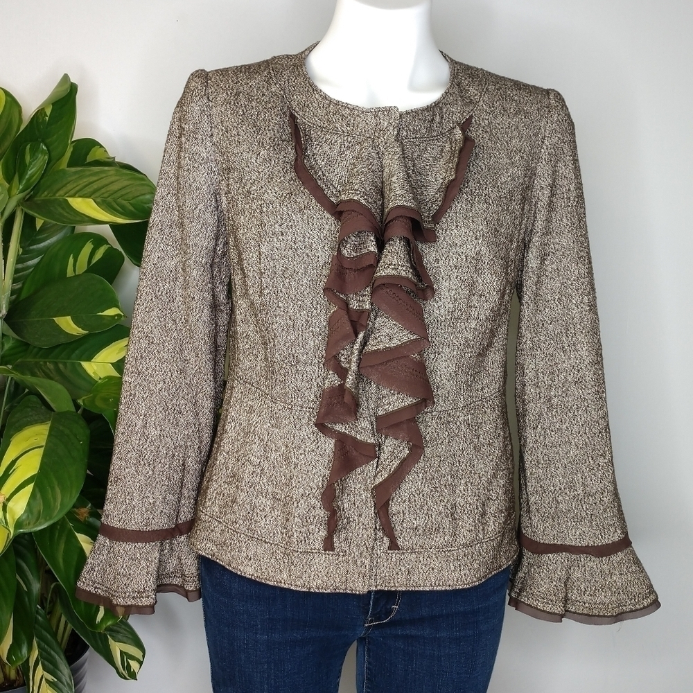 ✨3/$15 ADEC2 Philippe Adec brown ruffle jacket 6/40